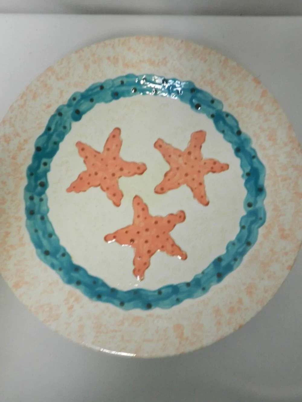 Artisan made Vintage Sea Shell & Starfish dinner decor plate set Nautical 10.3